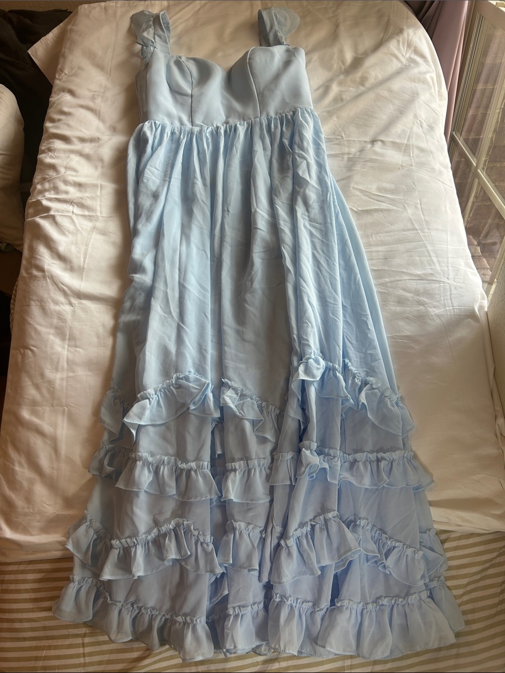 Light Blue Ruffle Tiered Dress